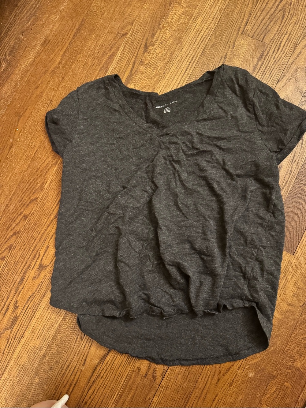 American Eagle Outfitters Dark Charcoal V-Neck Short Sleeve Tee